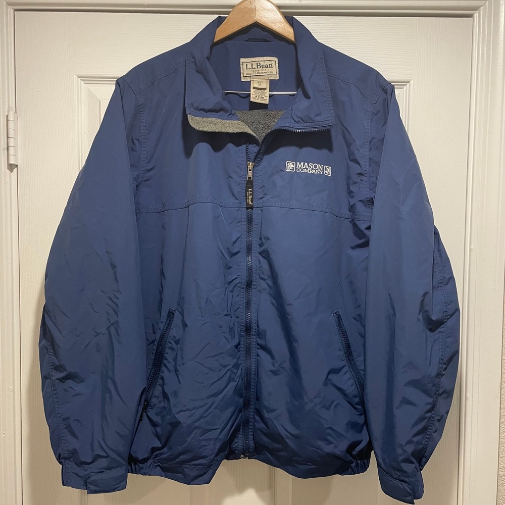 L.L. Bean Mens Jacket XL Blue Nylon Fleece Lined Three Season Mason Company Logo